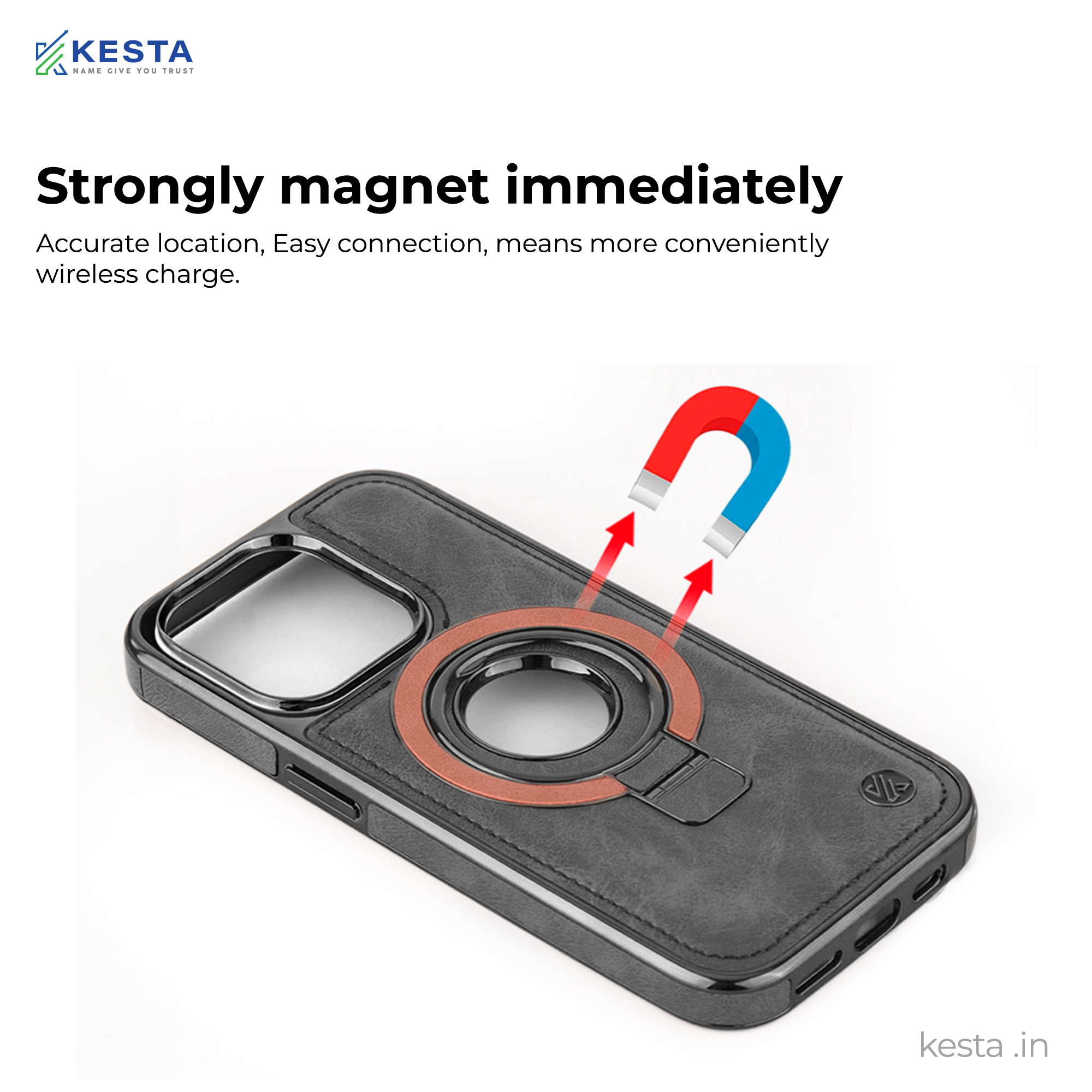 iPhone 15 Pro Cover - Classy Elite Black Leather Case (Built-In Magnetic Ring Holder)